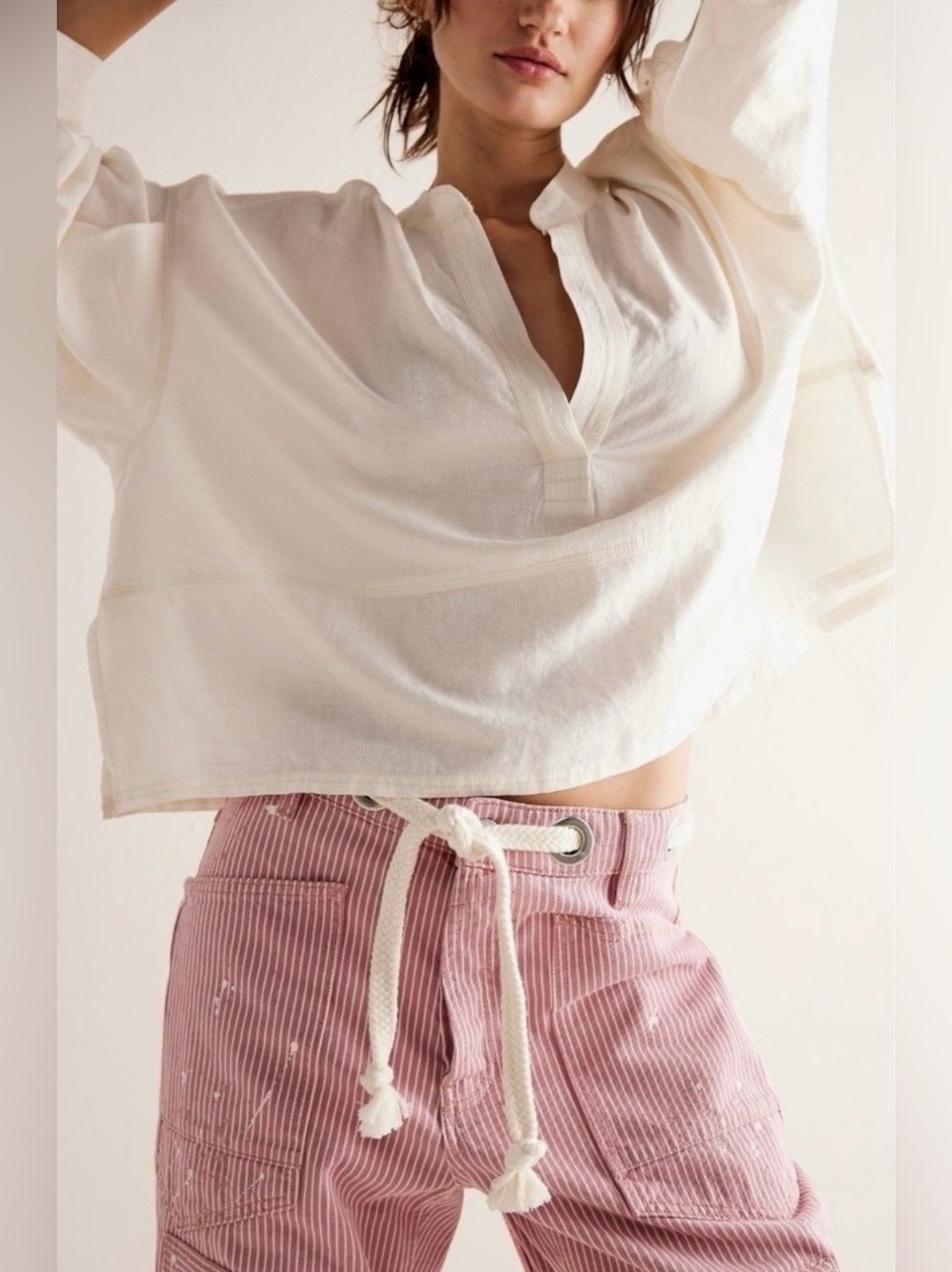 We The Free People Pink Striped Moxie Barrel Jeans Dried Rose Distressed NWOT - Picture 4 of 4